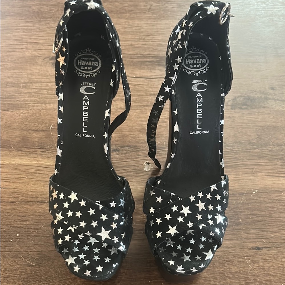 Jeffrey Campbell Black and Silver Star Studded Heels with Ankle Strap
